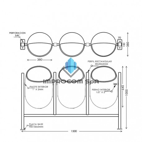 BASURERO METAL OVALADO TRES 150 LITROS